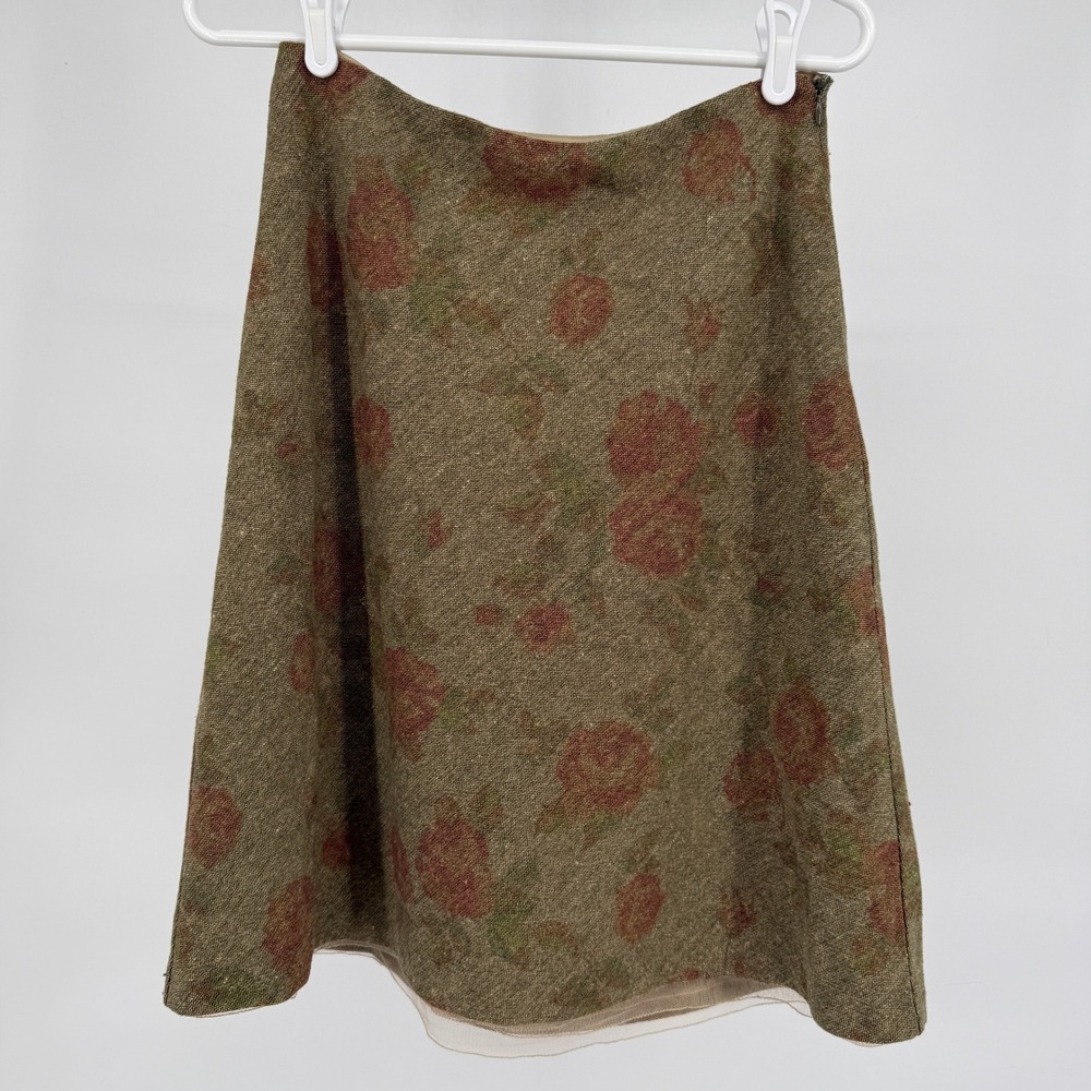 NY&C Floral A-Line Skirt Womens Sz 2 Brown Red Green Tweed Poetcore Library